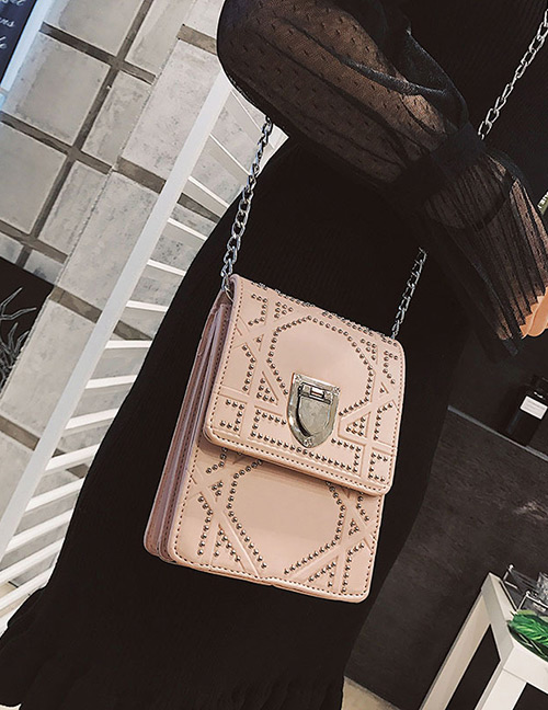 Fashion Pink Rivet Decorated Square Bag