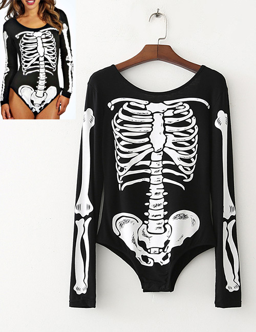 Fashion Black Skeleton Pattern Decorated Jumpsuit