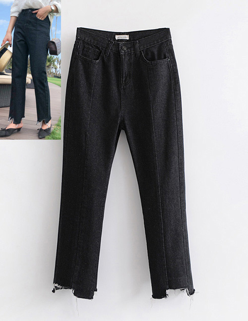 Fashion Black Pure Color Decorated Pants