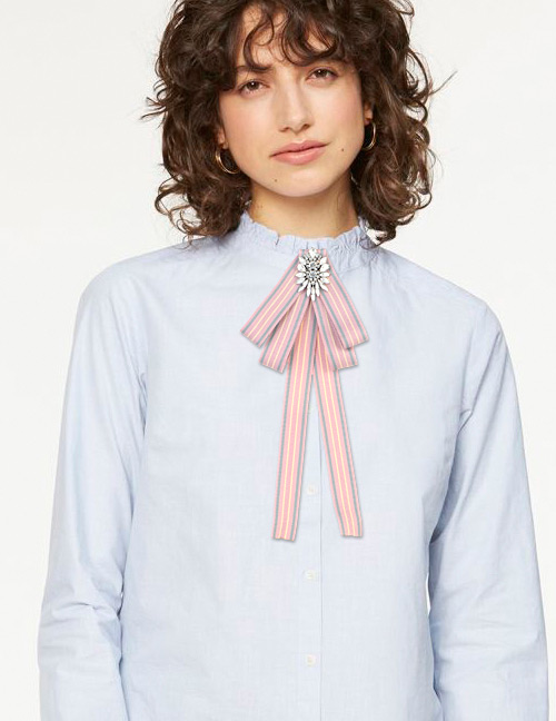 Fashion Pink Geometric Shape Decorated Bowknot Brooch
