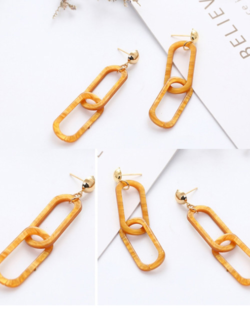 Fashion Yellow Oval Shape Decorated Earrings