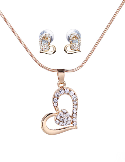 Fashion Gold Color Full Diamond Decorated Heart Jewelry Sets