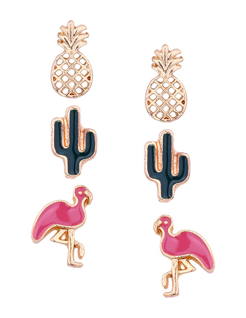 Fashion Gold Color Flamingos Shape Decorated Earrings(3pcs)