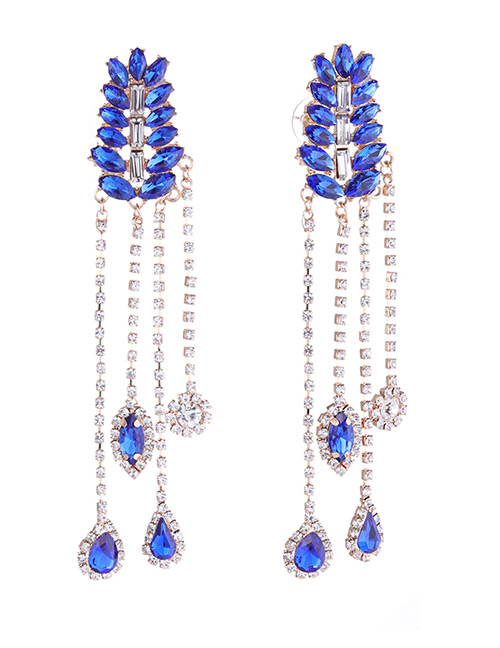 Fashion Blue Full Diamond Decorated Multi-color Earrings