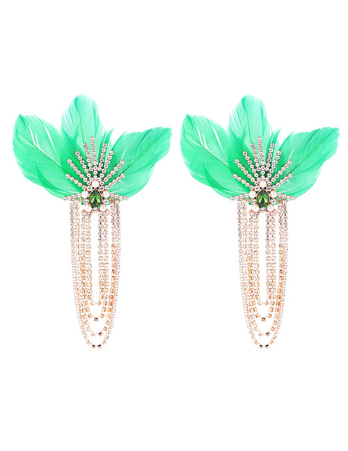 Fashion Green Tassel Decorated Feather Earrings