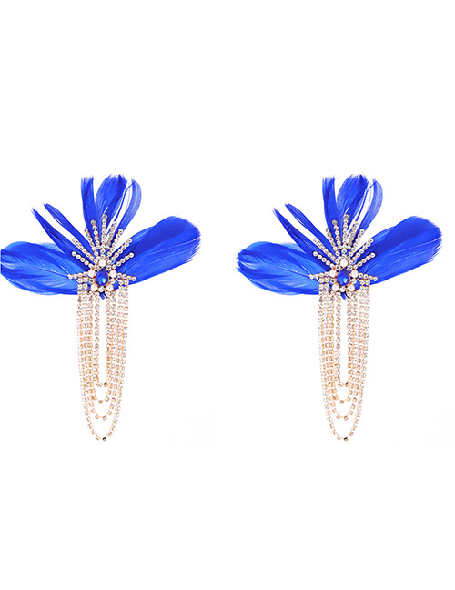 Fashion Blue Tassel Decorated Feather Earrings