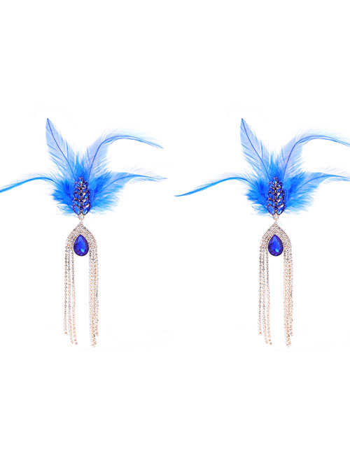 Fashion Blue Waterdrop Shape Decorated Tassel Earrings