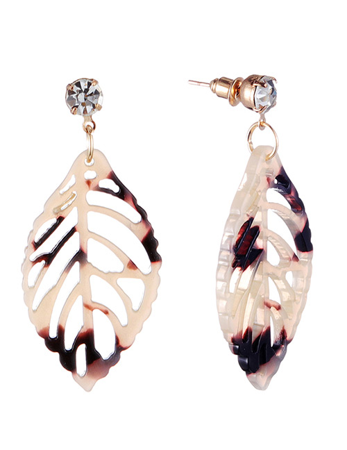 Fashion White Leaf Shape Decorated Hollow Out Earrings