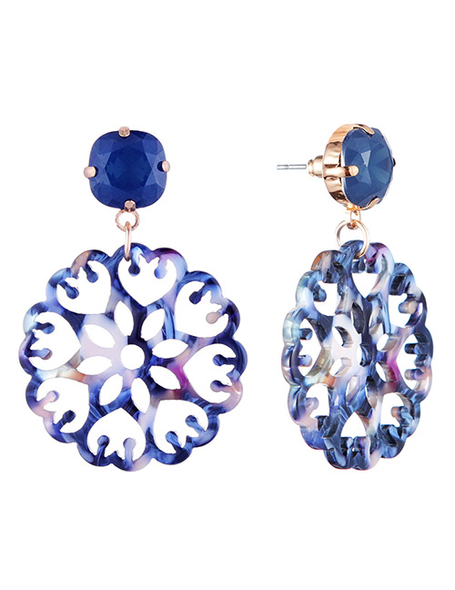 Fashion Blue Hollow Out Design Flower Earrings