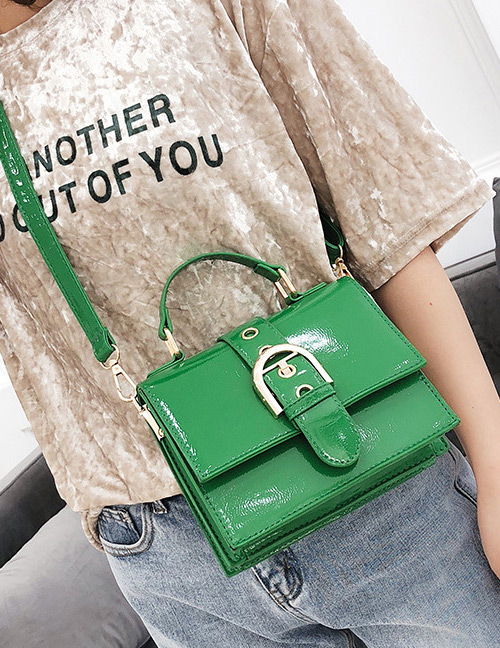 Fashion Green Buckle Decorated Shoulder Bag