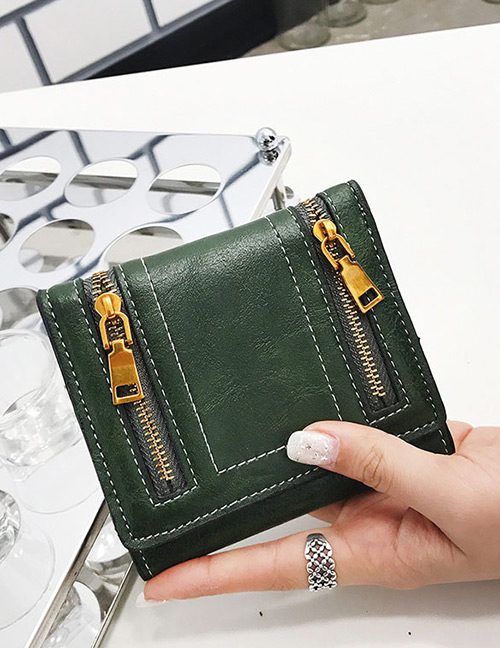Fashion Green Zipper Decorated Wallet