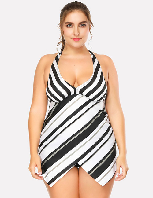 Fashion Black Stripe Pattern Decorated Swimwear
