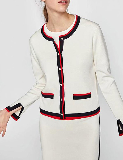 Fashion White Color Matching Decorated Coat