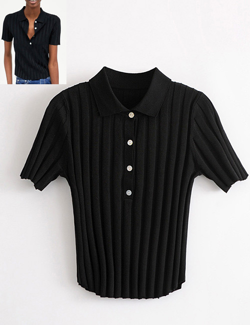Fashion Black Button Decorated Shirt
