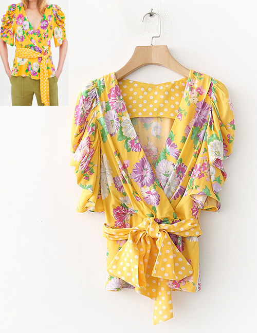 Fashion Yellow Flower Pattern Decorated Shirt