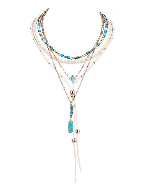Fashion Gold Color+blue Pure Color Decorated Necklace