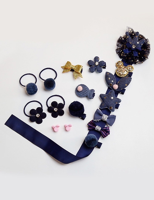 Fashion Navy Flower&bowknot Shape Decorated Baby Hair Clip (18 Pcs )
