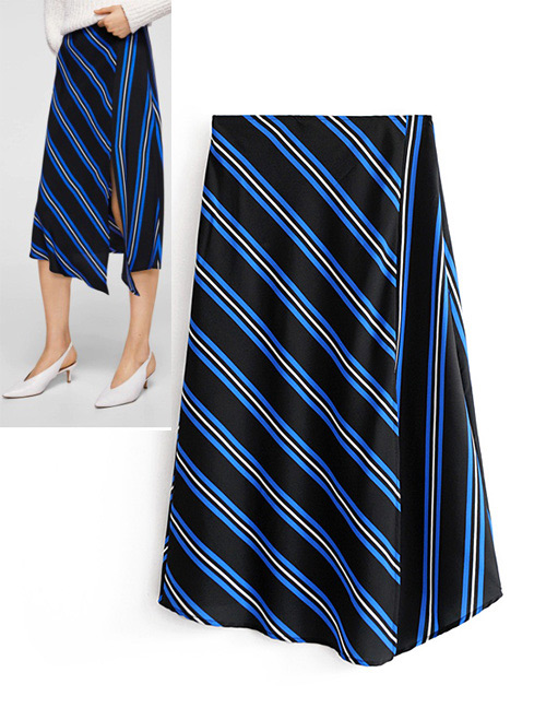 Fashion Black+blue Stripe Pattern Decorated Skirt