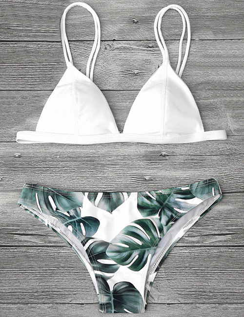 Sexy White Leaf Pattern Decorated Bikini