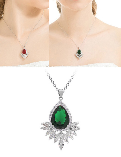 Fashion Green Oval Shape Diamond Decorated Necklace