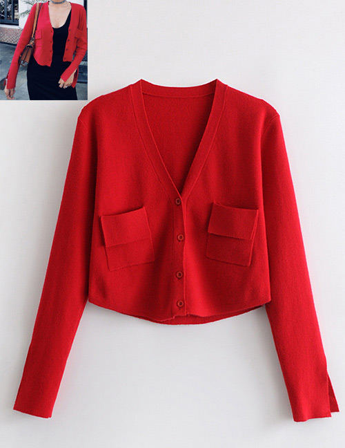 Vintage Red Pure Color Design Long Sleeves Coat