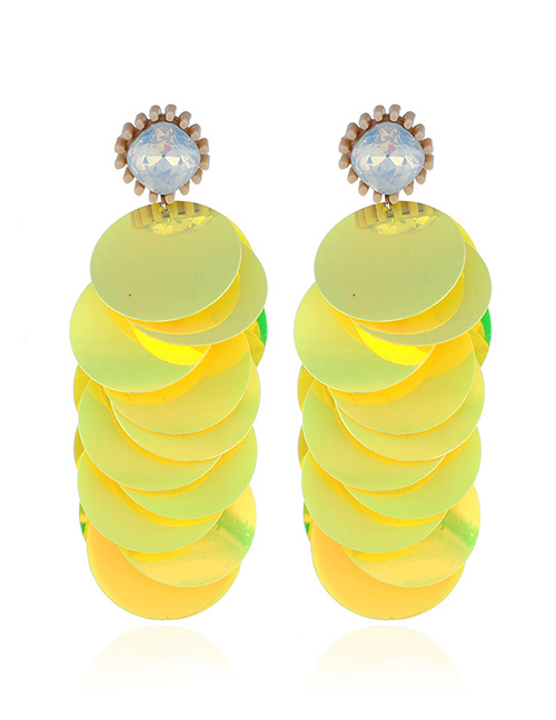 Fashion Yellow Round Shape Decorated Earrings