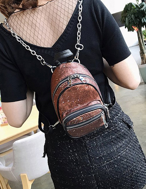 Fashion Coffee Zipper Decorated Backpack
