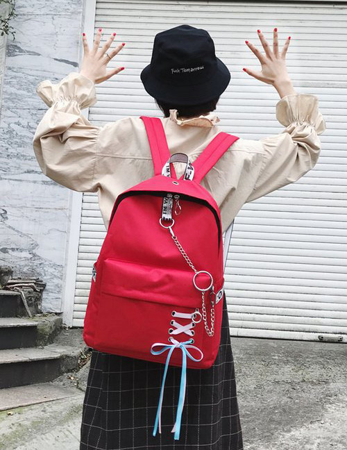 Fashion Red+white Circular Ring Decorated Backpack