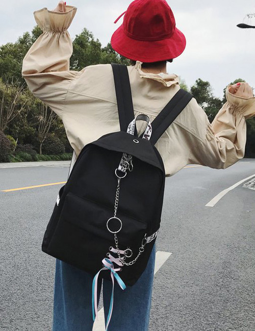 Fashion Black Circular Ring Decorated Backpack