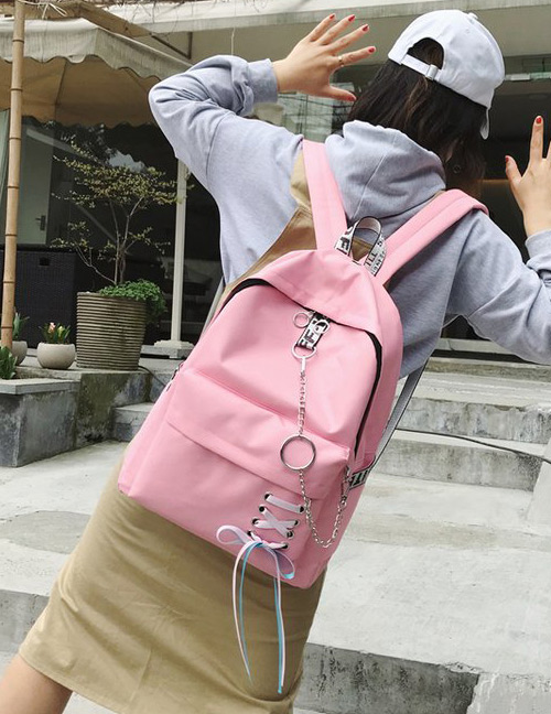 Fashion Pink Circular Ring Decorated Backpack