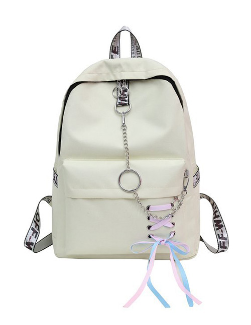 Fashion White Circular Ring Decorated Backpack