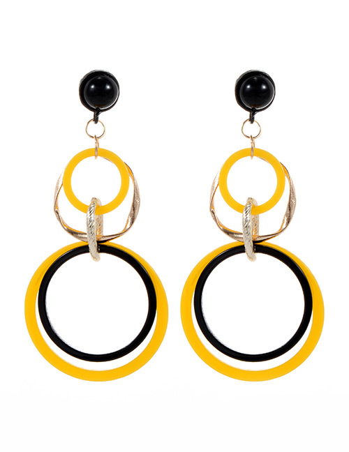 Fashion Black+yellow Circular Ring Decorated Simple Earrings