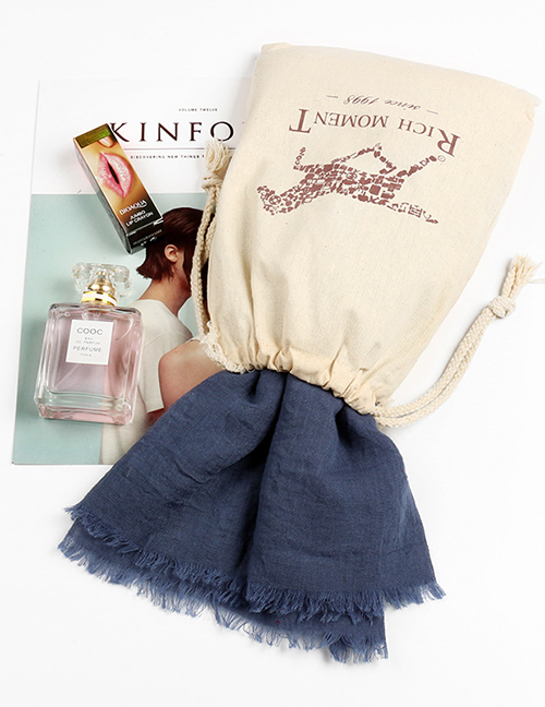 Fashion Blue Tassel Decorated Pure Color Scarf(with Bag)