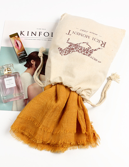 Fashion Yellow Tassel Decorated Pure Color Scarf(with Bag)