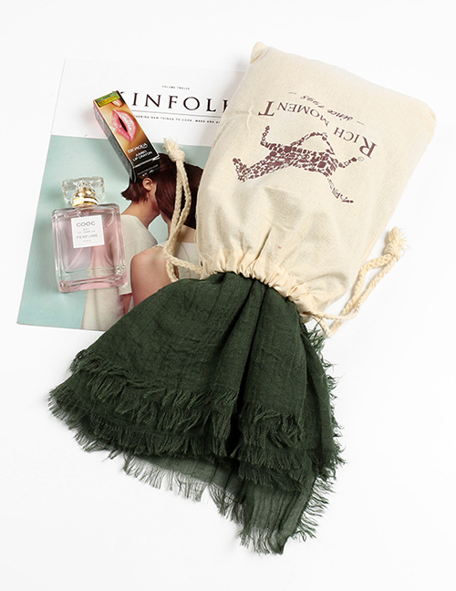 Fashion Dark Green Tassel Decorated Pure Color Scarf(with Bag)