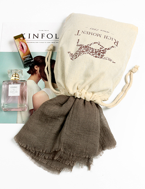 Fashion Coffee Tassel Decorated Pure Color Scarf(with Bag)