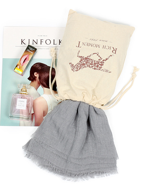 Fashion Light Gray Tassel Decorated Pure Color Scarf(with Bag)
