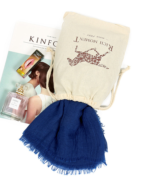 Fashion Sapphire Blue Tassel Decorated Pure Color Scarf(with Bag)