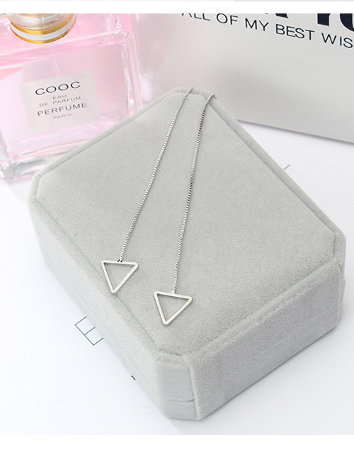 Elegant Silver Color Triangle Shape Design Long Earrings