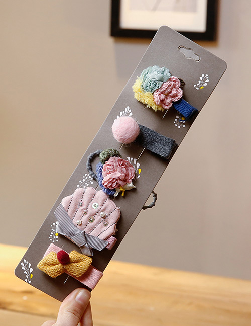 Lovely Pink+green Crown&flower Decorated Hair Band(5pcs)