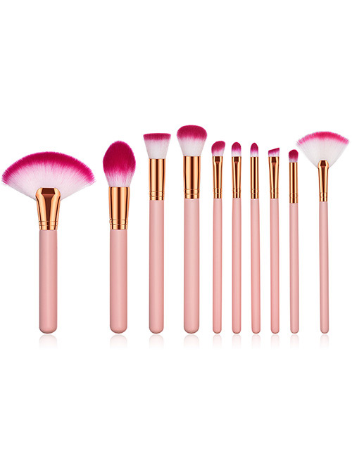 Fashion Pink Sector Shape Decorated Cosmetic Brush(10pcs)