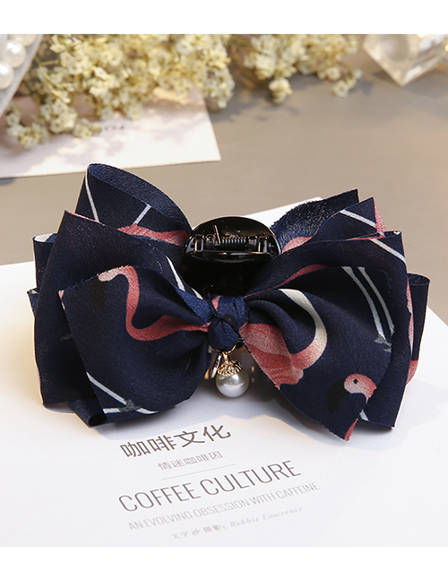 Fashion Navy Flower Pattern Decorated Bowknot Hairclip