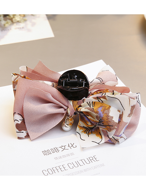 Fashion Pink Flower Pattern Decorated Bowknot Hairclip