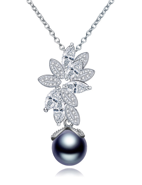 Fashion Silver Color+gray Leaf Shape Design Round Necklace