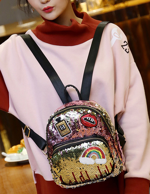 Fashion Pink+yellow Lip&bottle Shape Decorated Backpack