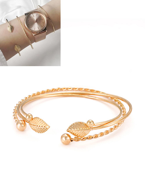 Fashion Gold Color Leaf Shape Decorated Bracelet (3 Pcs )