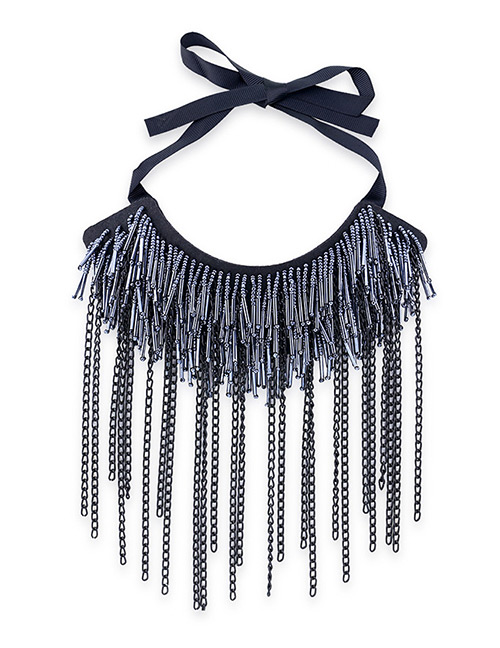 Fashion Dark Gray Pure Color Decorated Tassel Necklace