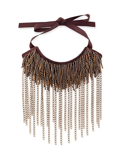 Fashion Khaki Pure Color Decorated Tassel Necklace