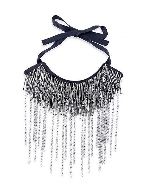 Fashion Silver Color Pure Color Decorated Tassel Necklace