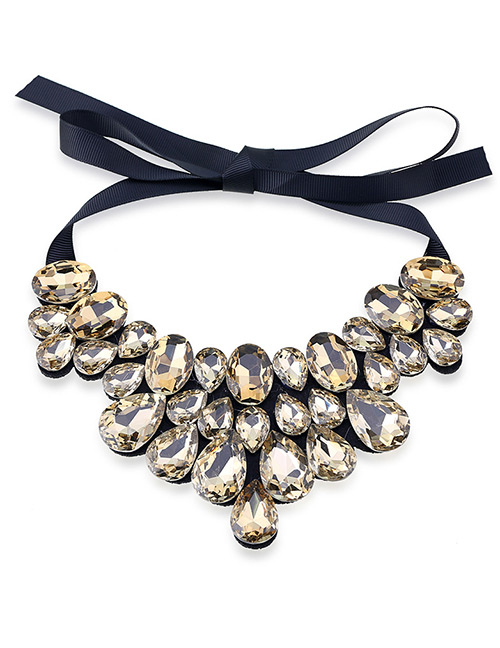 Fashion Light Yellow Full Diamond Decorated Necklace